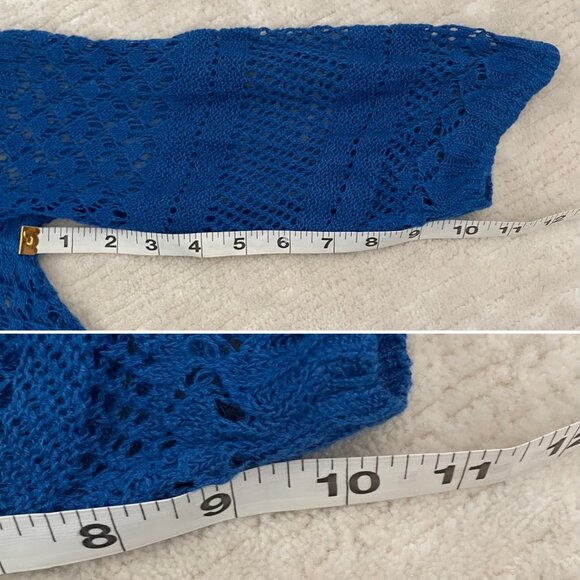 Chicos Blue Crochet Knit Top Size M Swim Cover Up Pullover Lightweight Color Pop - Picture 12 of 12